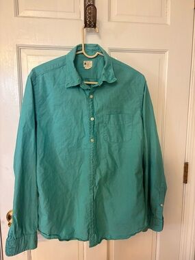J. Crew Men's Teal Long-Sleeve Button-Down Shirt sunwashed Oxford vintage